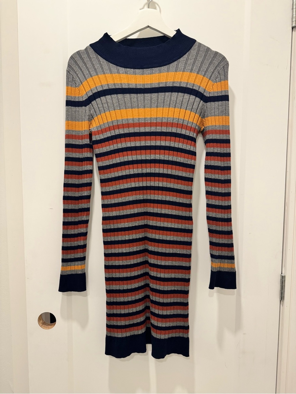 Pink Rose Striped Mini Dress in Gray & Blue Size Small